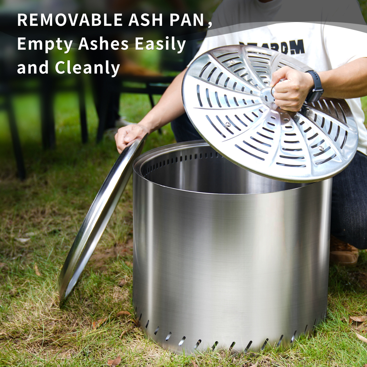 Large Stainless Steel Smokeless Portable Fire Pit with Removable Ash Pan for Outdoor Use Wood