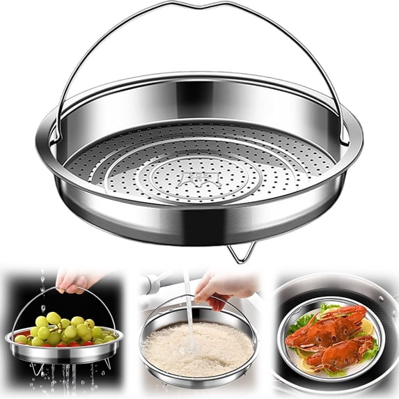 Large Stainless Steel Steamer Insert with Handle, Replacement Vegetable Steaming Basket for Pots, 24x6.4cm
