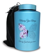 Large Stainless Steel Urns for Adult Human Male Female Ashes, Decorative Funeral Cremation Urn for Women Man Remains, Waterproof Keepsake Memorial Ash Box for Home Decor or BurialBlue Butterfly