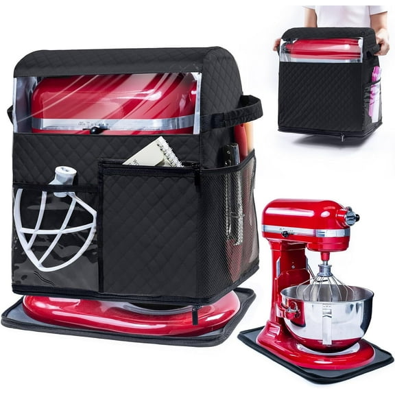 Large Stand Mixer Cover with Detachable Slider Mat - Water-Resistant Storage Case with Pockets for Bowl-Lift Models (6-8 Quart)