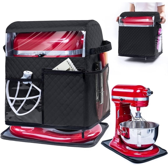 Universal Stand Mixer Cover with Detachable Slider Base - Storage Bag Fits Most 6-8 Quart Bowl-Lift Mixers with Accessory Pockets