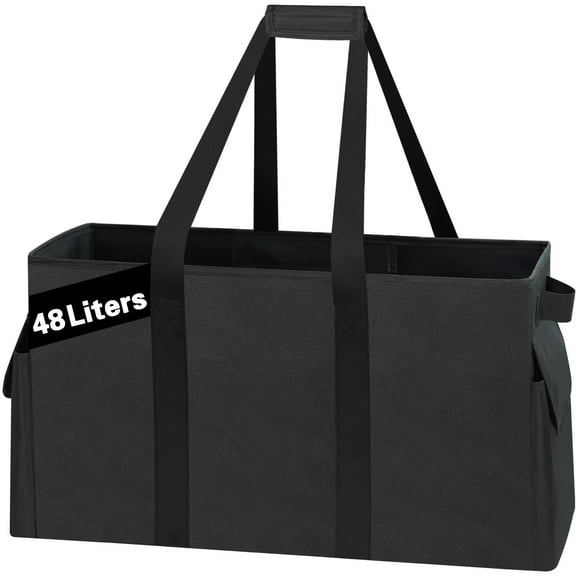 Large Stand Up Utility Tote Bag, Reusable Grocery Bags Foldable Hard Bottom Board and All Sides Rinforced