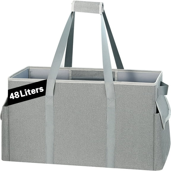 Large Stand Up Utility Tote Bag, Reusable Grocery Bags Foldable Hard Bottom Board and All Sides Rinforced