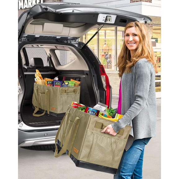 Large Stand  Utility Tote Bag with Waterproof Bottom,  Large Foldable Grocery Bag for Picnics Beaches Camping