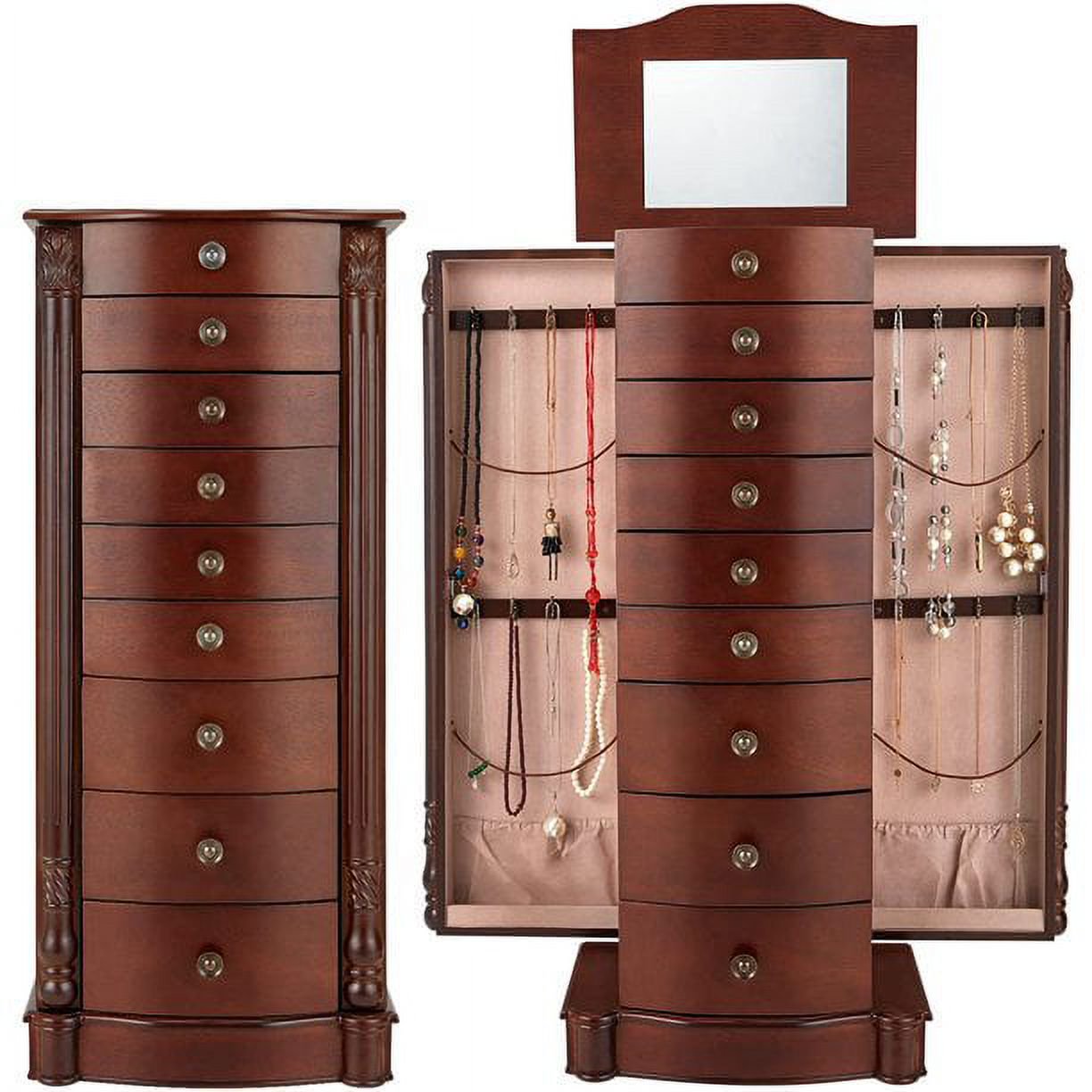 Large Standing Jewelry Cabinet Armoire with Top Flip Makeup Mirror, 8  Drawers & 16 Necklace Hooks, Jewelry Box Storage Organizer with 2 Side  Swing