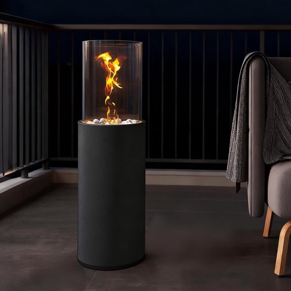 Large Standing Fire Pit with Decorated Stones - 100% Safe Burn, 3 Hrs Burning Time for One Gel Can, Compatible with Can Size at 3.5" D x 4" W x 4" H - Modern Dcor for Home, Balcony & Weddings