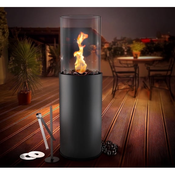 Large Standing fire Pit with Decorated Stones, 3 Hrs Burning time ,Modern Décor for Home, Balcony & Weddings