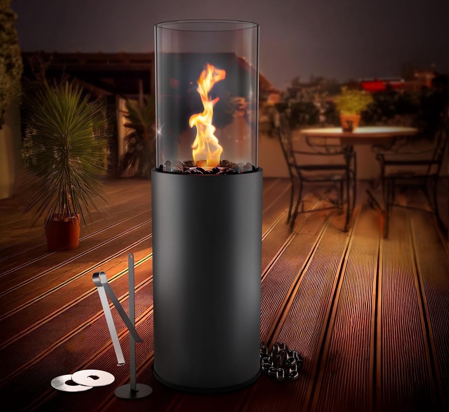 Awsome Fire Pit Large Standing fire Pit with Decorated Stones, 3 Hrs Burning time ...