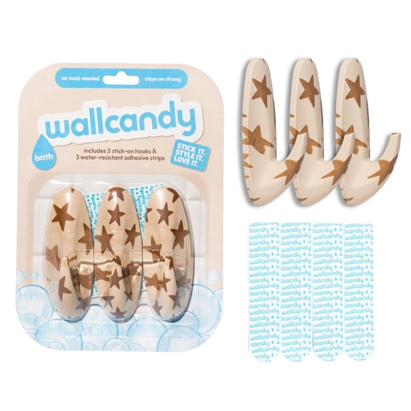 WallCandy Bath Large Stars Adhesive Wall Hooks with 3M Command Strips, 3 pack