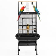 Large Steel Bird Cage   with Top Play Area and Rolling Stand   Spacious Aviary for Cockatiels, Budgies, Conures, Lovebirds   Durable, Easy to Clean, Separate Feeder   Indoor Parrot Enclosure