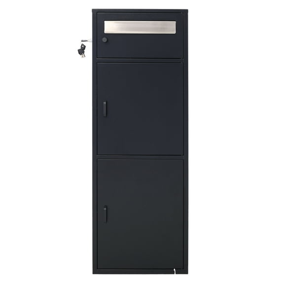 Large Steel Freestanding Floor Parcel Package Drop with Locking Letterbox Drop Mail Box with Multi Compartments, Black