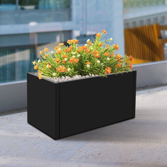 Large Steel Planter Box 25x12x12in Black Metal Flower Planter with Drainage Slits & Wrench Included
