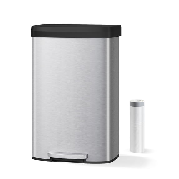 Large Step-on Kitchen Trash Can 80l - Stainless Steel Rectangular Bin with Soft-Close Lid, Removable Bucket - Fingerprint-Proof and Durable