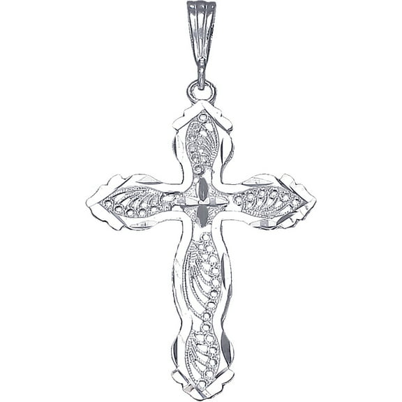 Large Sterling Silver Cross with Jesus Pendant Necklace with Diamond Cut Finish