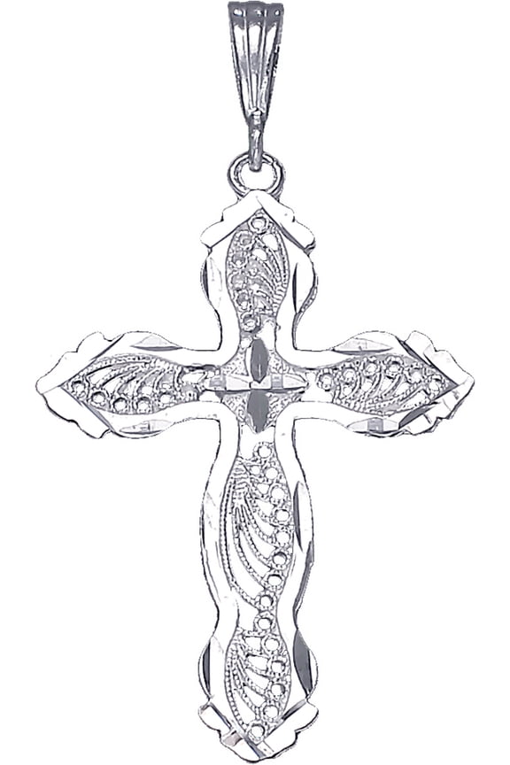 Large Sterling Silver Cross with Jesus Pendant Necklace with Diamond Cut Finish