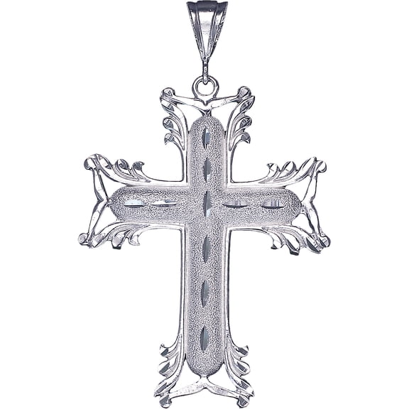 Large Sterling Silver Cross without Jesus Pendant Necklace 3.1 Inches 15 Grams