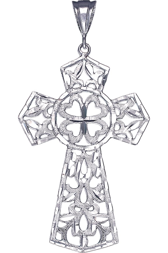 Large Sterling Silver Cross without Jesus Pendant Necklace Diamond Cut Finish