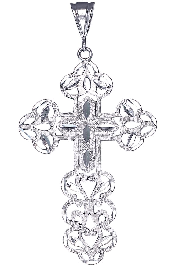 Large Sterling Silver Cross without Jesus Pendant Necklace Diamond Cut Finish