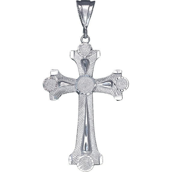 Large Sterling Silver Cross without Jesus Pendant Necklace with Diamond Cuts