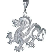 EJEWELRYPLUS Large Sterling Silver Dragon Pendant Necklace 2.75 Inches 14 Grams with Diamond Cut Finish and 24 Inch Figaro Chain