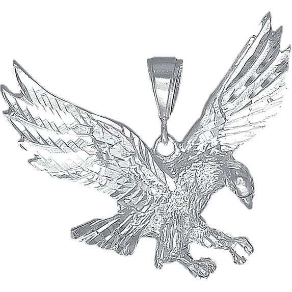 Large Sterling Silver Eagle Pendant Necklace 1.9 Inches 9 Grams with Diamond Cut Finish and 24 Inch Figaro Chain