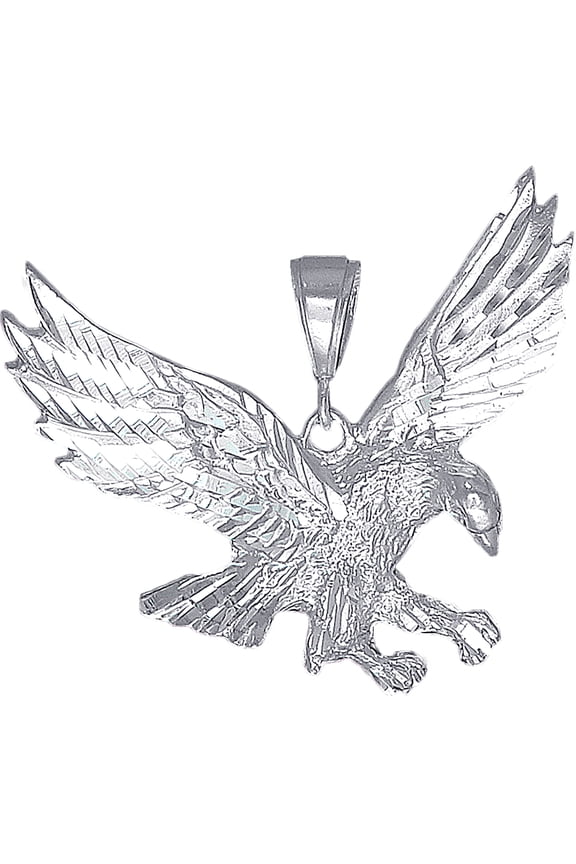 Large Sterling Silver Eagle Pendant Necklace 1.9 Inches 9 Grams with Diamond Cut Finish and 24 Inch Figaro Chain
