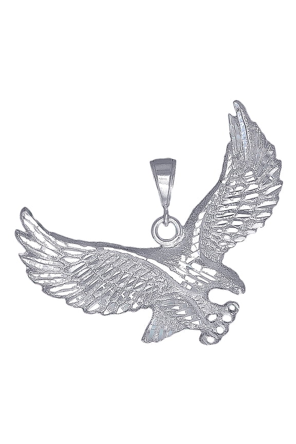 Large Sterling Silver Eagle Pendant Necklace 12 Grams 2.25 Inches with Diamond Cut Finish and 24 Inch Figaro Chain