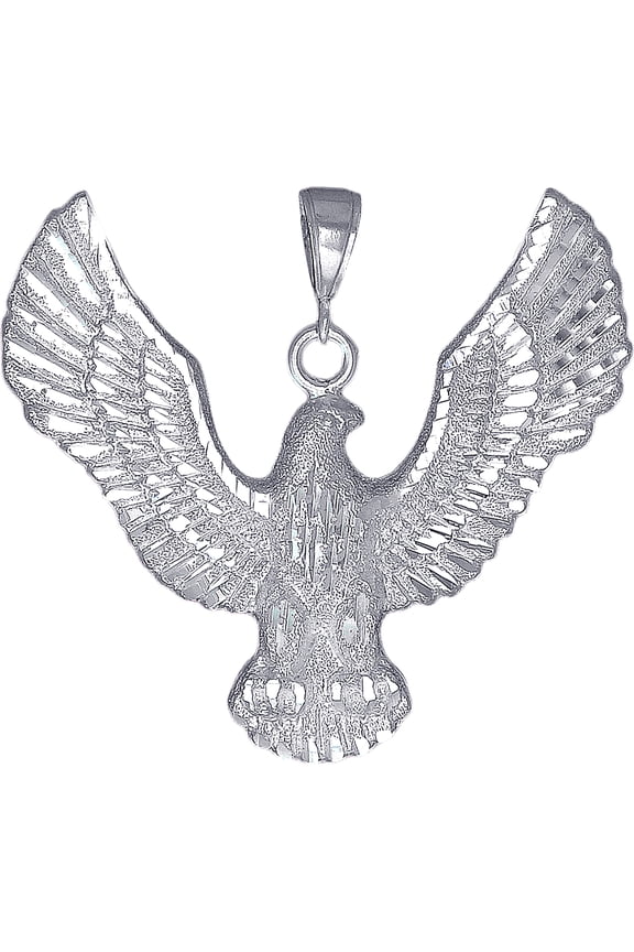 Large Sterling Silver Eagle Pendant Necklace 2.3 Inches 16 Grams with Diamond Cut Finish and 24 Inch Figaro Chain