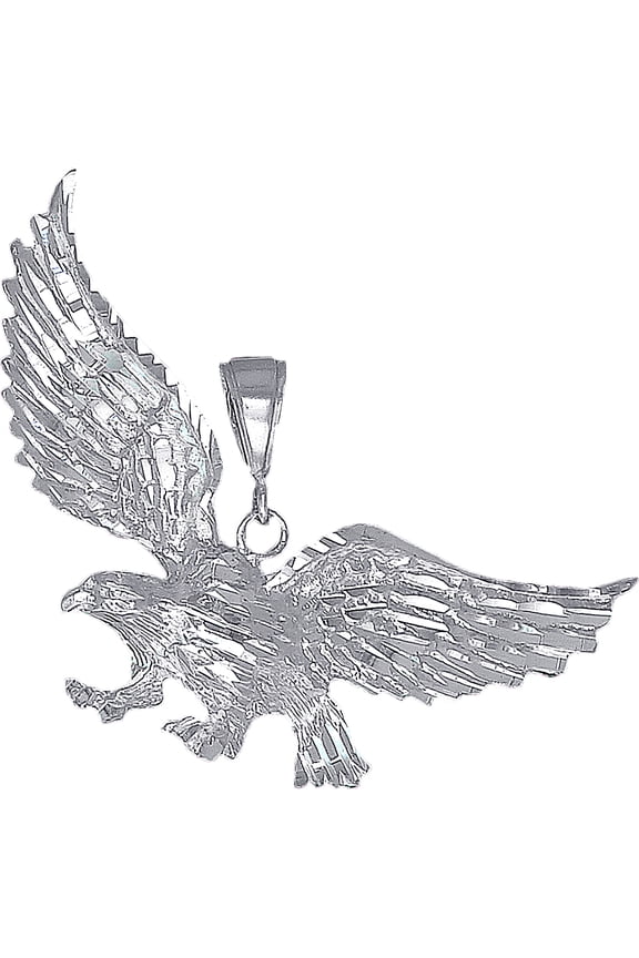 Large Sterling Silver Eagle Pendant Necklace 2.4 Inches 10 Grams with Diamond Cut Finish and 24 Inch Figaro Chain