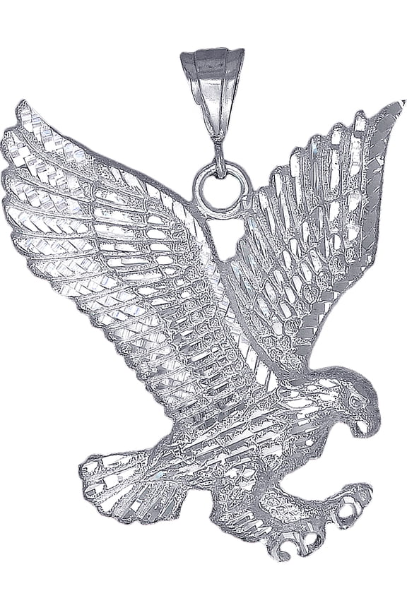 Large Sterling Silver Eagle Pendant Necklace 3.7 Inches 21 Grams with Diamond Cut Finish and 24 Inch Figaro Chain