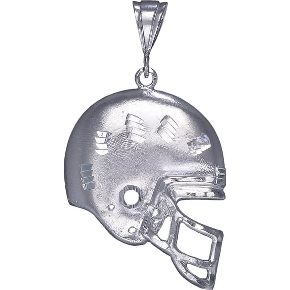 Large Sterling Silver Football Helmet Charm Pendant Necklace 2.6 Inches 11 Grams with Diamond Cut Finish and 24 Inch Figaro Chain