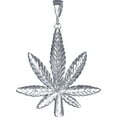 thumbnail image 1 of Large Sterling Silver Marijuana Leaf Charm Pendant Necklace 9 Grams 2.6 Inches with Diamond Cut Finish and 24 Inch Figaro Chain, 1 of 3