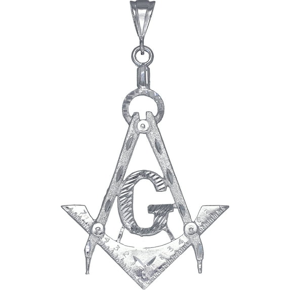 Large Sterling Silver Masonic Symbol of Square and Compasses Pendant Charm 3.5 Inches 10 grams Made in USA