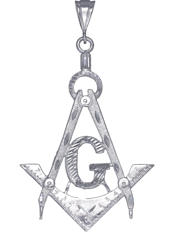 Large Sterling Silver Masonic Symbol of Square and Compasses Pendant Charm 3.5 Inches 10 grams Made in USA