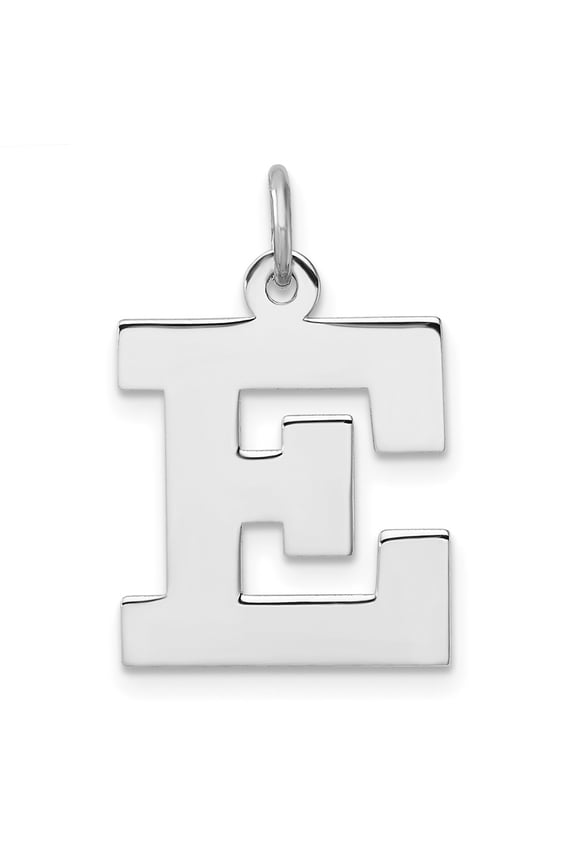 Large Sterling Silver Rhodium-plated Block Letter E Initial Charm