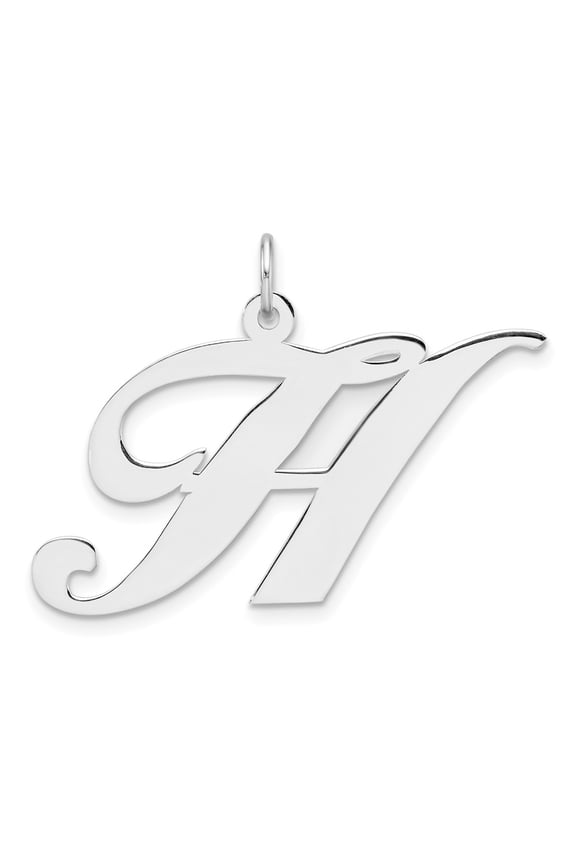Large Sterling Silver Rhodium-plated Fancy Script Letter H Initial Charm
