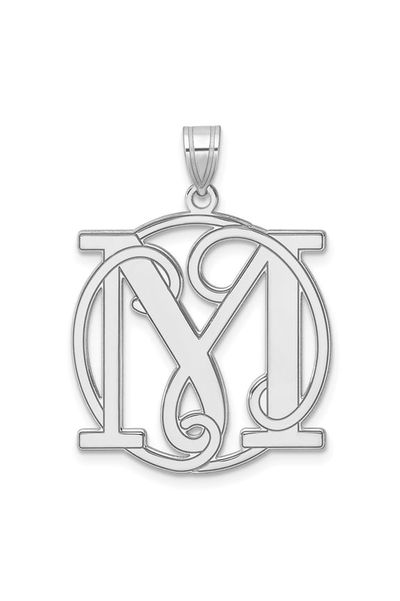 Large Sterling Silver Rhodium-plated Fancy Script Letter M Initial Pendant