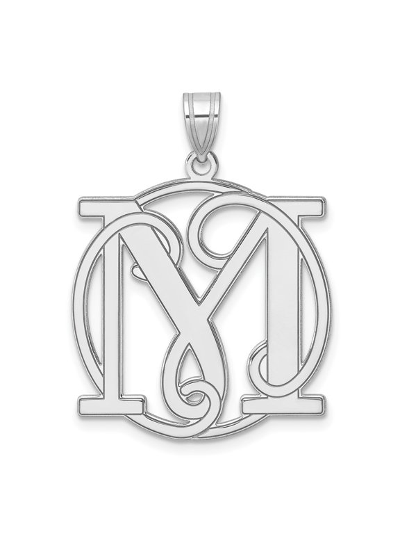 Large Sterling Silver Rhodium-plated Fancy Script Letter M Initial Pendant