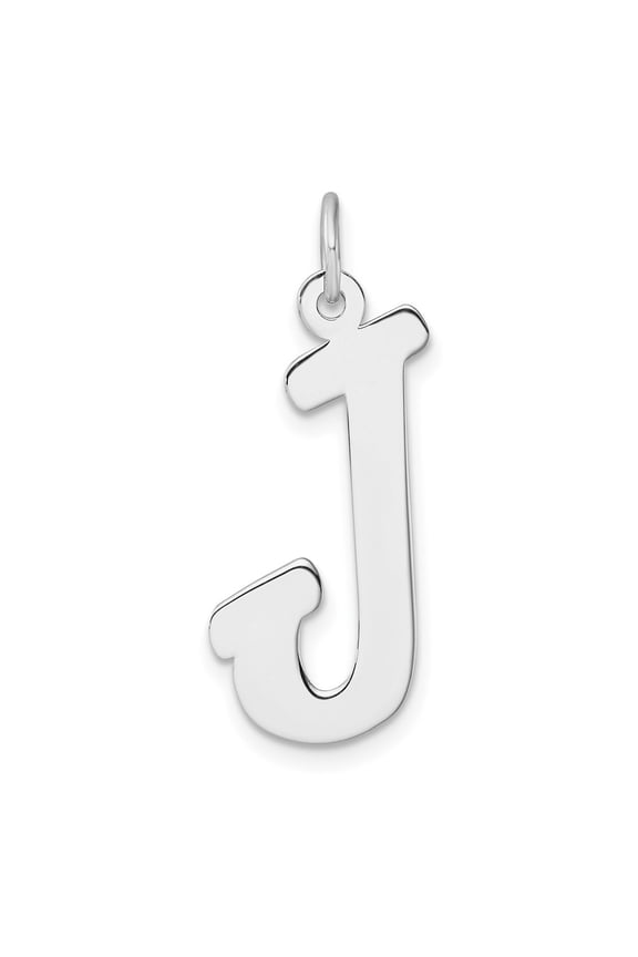 Large Sterling Silver Rhodium-plated Script Letter J Initial Charm