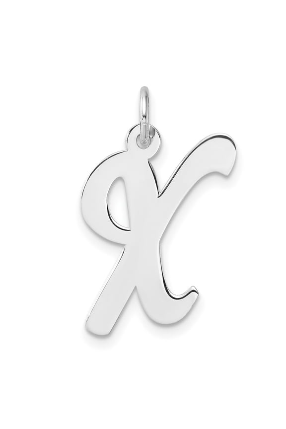 Large Sterling Silver Rhodium-plated Script Letter X Initial Charm