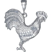 EJEWELRYPLUS Large Sterling Silver Rooster Charm Pendant Necklace 2 Inches 12 Grams with Diamond Cut Finish and 24 Inch Figaro Chain