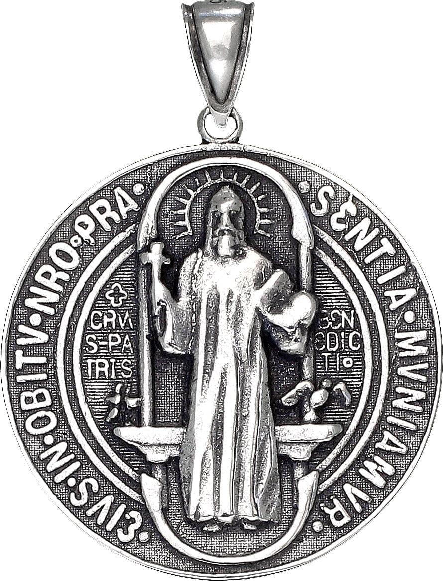 Large Sterling Silver Saint Benedict Medal Reversible Charm Pendant ...