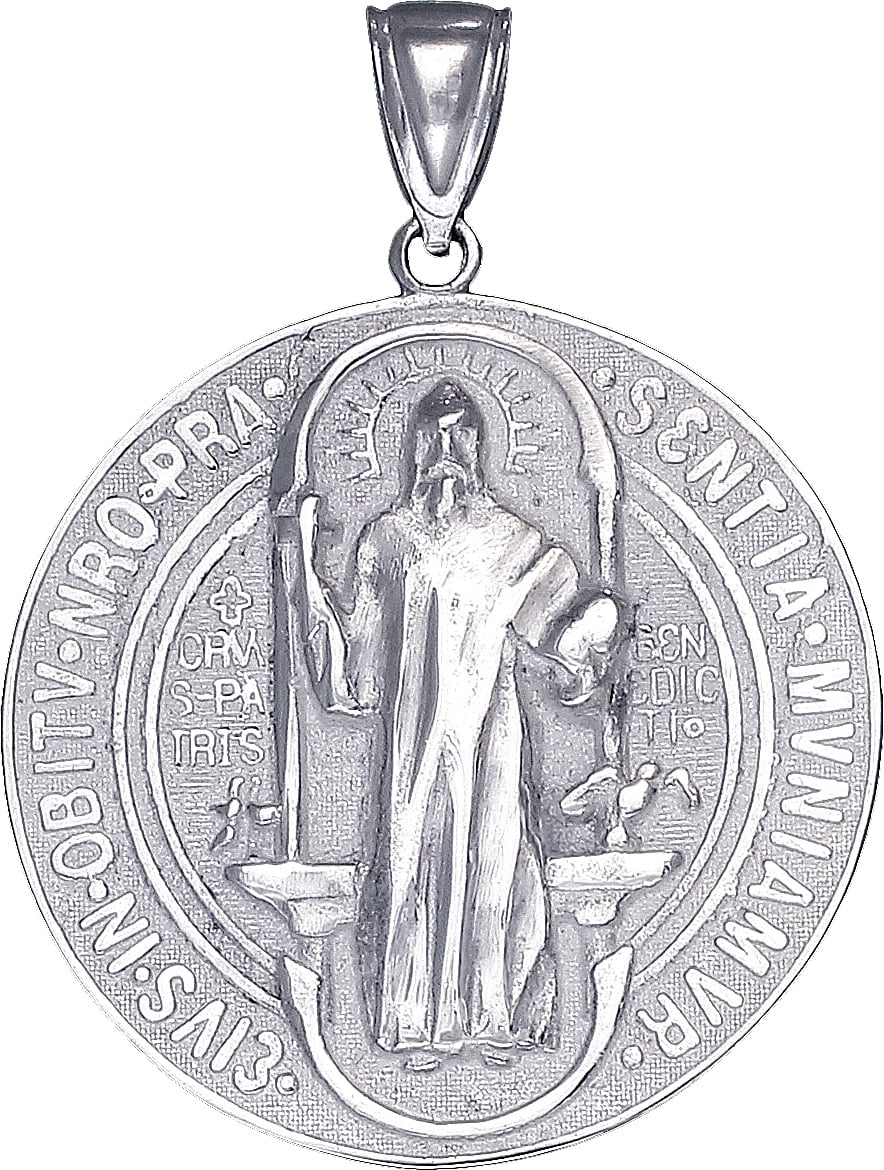 Large Sterling Silver Saint Benedict Medal Reversible Charm Pendant ...