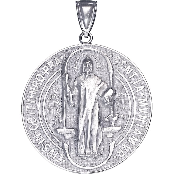 Large Sterling Silver Saint Benedict Medal Reversible Charm Pendant ...