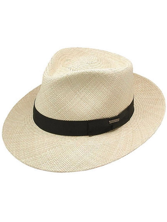 Retro Panama Straw Fedora Hat - L - Natural