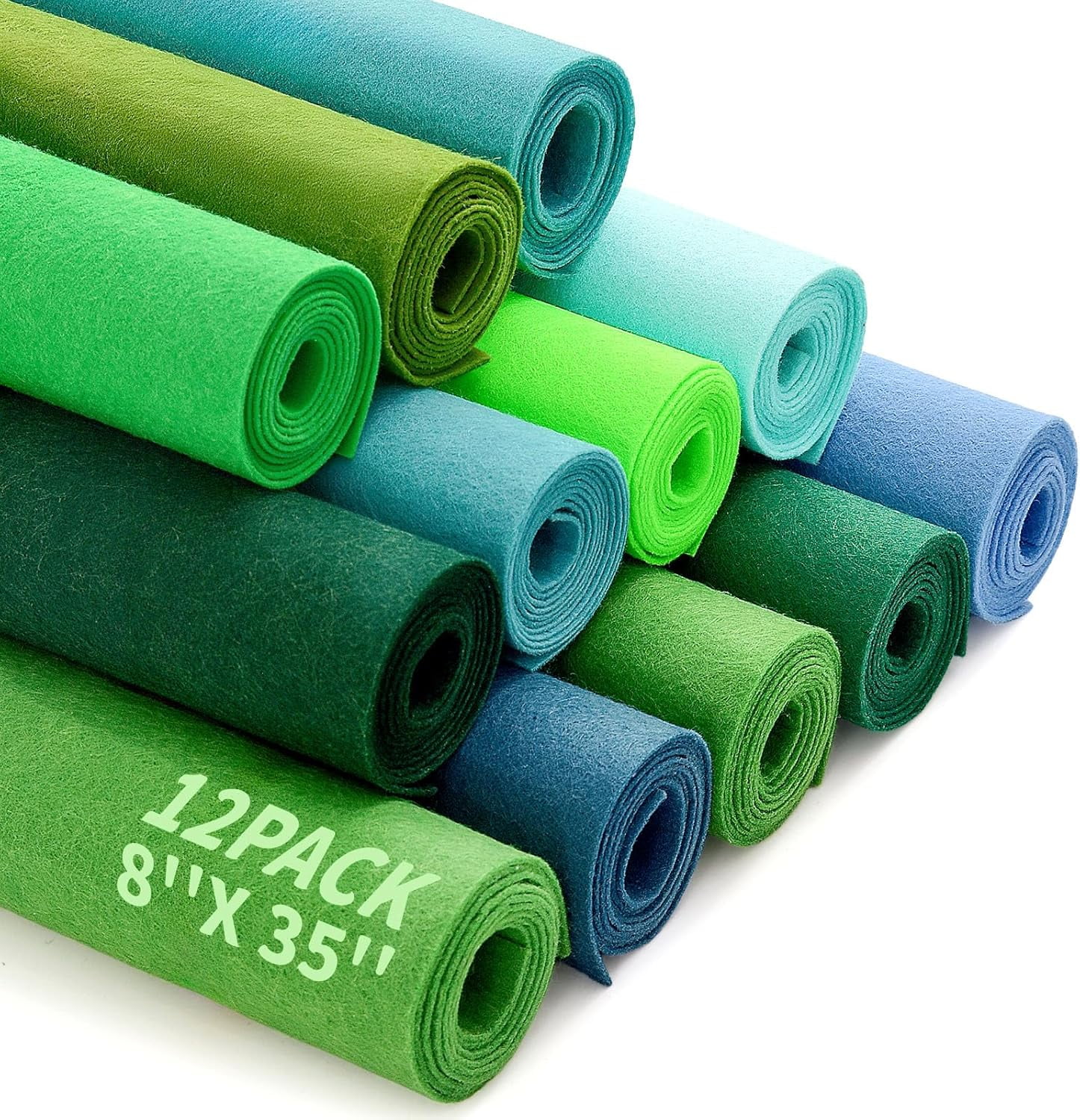Large Stiff Felt Sheets Bundle Felt Fabric Sheets for Crafts 12 Rolls 8"x35" Soft Summer Color 12 Assorted Colors Felt Pack for Kids DIY Craft Sewing Squares Nonwoven Patchwork (Green)