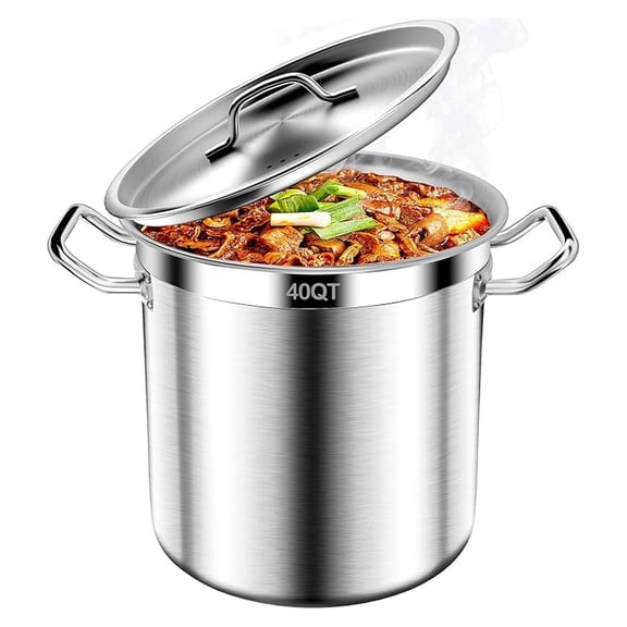 Large Stock Pot-40QT Stainless Steel Stockpot with Lid, Heavy Duty Tri-Ply Bottom Grade Stock Pot & Stockpots for Boiling Cooking Soup Stew Canning Cooking Pots,Big Stockpot, Deep Cookware
