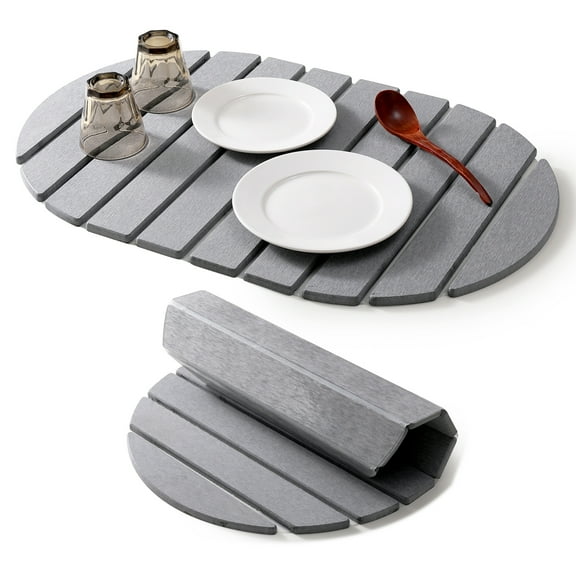 Large Stone Dish Drying Mat 39*60cm - Collapsible Diatomaceous Earth Counter Mat | Super Absorbent Fast Drying | Kitchen Dishes Bottles Cup Multi-Use | Food Safe & Non-Slip (Gray, Modern)
