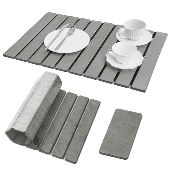 Large Stone Dish Drying Mat for Kitchen Counter,Natural Quick Dry Stone Dishes Mats,Foldable Water Absorbing Diatomaceous Earth Drying Organizer Pad for Kitchen Utensils(Light Gray 24"×16" & 8"x4")