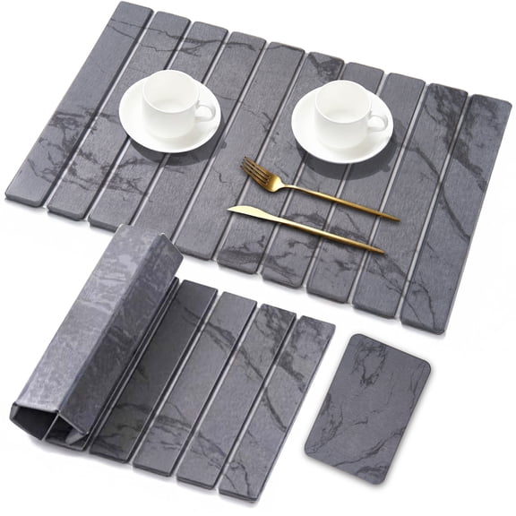 Large Stone Dish Drying Mat for Kitchen Counter,Natural Quick Dry Stone Dishes Mats,Foldable Water Absorbing Diatomaceous Earth Drying Organizer Pad for Kitchen Utensils(Dark Gray 24"×16" & 8"x4")
